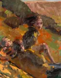 Spectators by Kevin Sinnott, oil on panel, sold Apr 2026