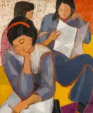 Listening to Music by Claudia Williams, oil on canvas, sold Apr 2026