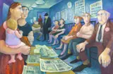 The Waiting Room by Muriel Delahaye, oil on canvas, sold Apr 2026