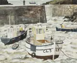 Boats, Porthgain by John Knapp-Fisher, 2002, oil on paper, sold Apr 2026