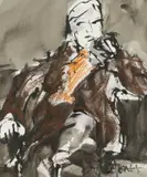Seated Figure by Mike Jones, ink and watercolour, sold Apr 2026