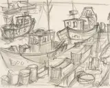 Graphite on paper - Swansea marina by Mike Jones, watercolor, sold Apr 2026