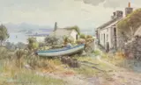 With lobster-man on his by Warren Williams, watercolour, sold Apr 2026