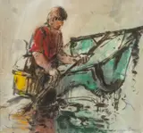 Young Shrimper' on Albany Gallery label by William Selwyn, watercolour, sold Apr 2026