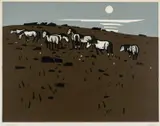 Ponies, Anglesey by Kyffin Williams, linocut, sold Apr 2026