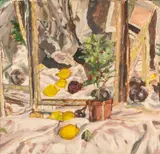 Pot plants and lemons by Roy Powell, oil on canvas, sold Mar 2026