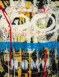 Harri Brown by Neale Howells, mixed media on wood, sold Mar 2026