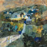 'Welsh Village by Barbara Stewart, mixed media and pastel, sold Mar 2026