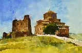 Jvari Monastery, Mtskheta, Georgia by David Grosvenor, watercolour, sold Feb 2026