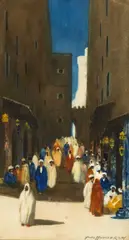 Algerian Bazaar by Hans Hansen, watercolour, sold Jan 2026