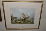 Fishing boats off the coast in choppy waters by Anthony Edward Swan, 1997, watercolour on paper, sold Jun 2024