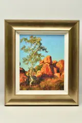 Single gum tree and devil by Rolf Harris, print on board, sold Jun 2024