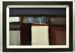 An abstract study by Ron Kempton, mixed media on board, sold May 2024