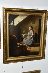 An interior scene with young female figure by Thomas Faed, 1865, oil, sold May 2024
