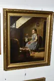 An interior scene with young female figure by Thomas Faed, 1865, oil, sold May 2024