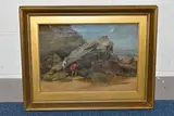 A rocky coastal landscape with figures by William Collins, oil on canvas, sold May 2024