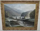 Fingle bridge, dartmoor by Bob Tucker, 1968, oil on canvas, sold May 2024