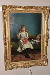 A stitch in time by George Goodwin Kilburn, oil, sold May 2024
