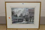 A river landscape with water wheel by Cecil J Thornton, watercolour on paper, offered May 2024