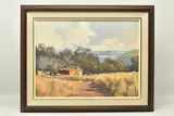 A south african landscape with dwelling by Ted Hoefsloot, oil on canvas board, sold May 2024