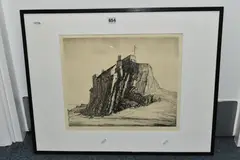 Lindisfarne castle by Henry Rushbury, etching, sold May 2024