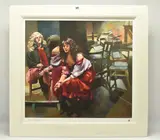 The painter with karen in the studio by Robert Lenkiewicz, print, sold May 2024