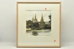 Lichfield cathedral over the water by John Knapp-Fisher, 1995, watercolour on paper, sold Apr 2024
