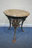 ASTON, A 19TH CENTURY CAST IRON PUB TABLE, with circular wooden top, foliate by Ansells Brewery Ltd, print (other), sold Apr 2024