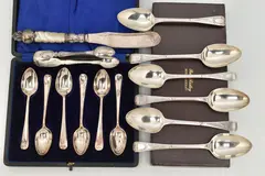 to include a cased set of six teaspoons, hallmarked Sheffield, a set of six by Assorted Silver Items, sculpture, sold Apr 2024