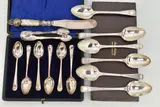 to include a cased set of six teaspoons, hallmarked Sheffield, a set of six by Assorted Silver Items, sculpture, sold Apr 2024