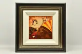 A stylised landscape by Kerry Darlington, mixed media on board, sold Apr 2024