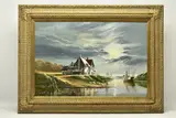Moonlit estuary by David James, oil on canvas, sold Mar 2024