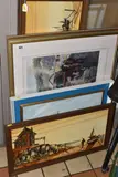 comprising two John Coy coastal landscape oil on board by Five Decorative Paintings And Prints, oil on board, sold Mar 2024