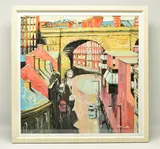 Under the arch to the quayside by Peter Collins, mixed media on canvas board, sold Mar 2024