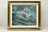 Leopard reclining at dusk by Rolf Harris, print, sold Mar 2024