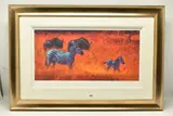 Zebra and wildebeest by Rolf Harris, print on paper, sold Mar 2024