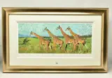 Four giraffes by Rolf Harris, print, sold Mar 2024