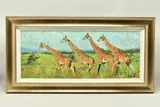 Four giraffes by Rolf Harris, print, sold Mar 2024