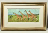 Four giraffes by Rolf Harris, print, sold Feb 2024