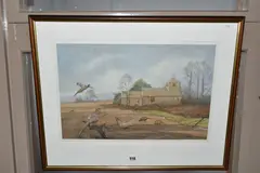 A landscape with pheasants by Bryan Conway, watercolour on paper, sold Feb 2024