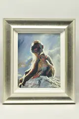 Backlit baboons - gibraltar by Rolf Harris, print on board, sold Feb 2024