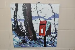 Snowy post box by Timmy Mallett, print, sold Feb 2024