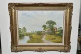 A nostalgic 19th century style landscape by Peter Kotka, oil on canvas, sold Jan 2024
