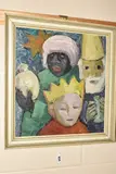 A depiction of three figures by Anneliese Höschele, 1955, oil on board, sold Jan 2024
