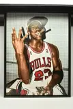 Michael jordan by Nick Holdsworth, mixed media on paper, sold Dec 2023