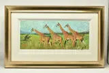 Four giraffes by Rolf Harris, print, sold Dec 2023