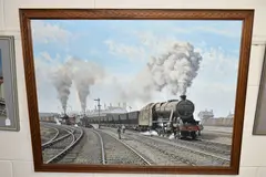 'an lms class 8 steam locomotive by George Heiron, 1994, oil on canvas, sold Dec 2023