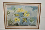 Greenfinches and azaleas by Robin Gibbard, watercolour on paper, sold Nov 2023