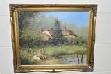 The first depicts a girl painting by Les Parson, oil, sold Nov 2023