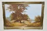 A nostalgic landscape with children by Les Parson, oil on canvas, sold Nov 2023